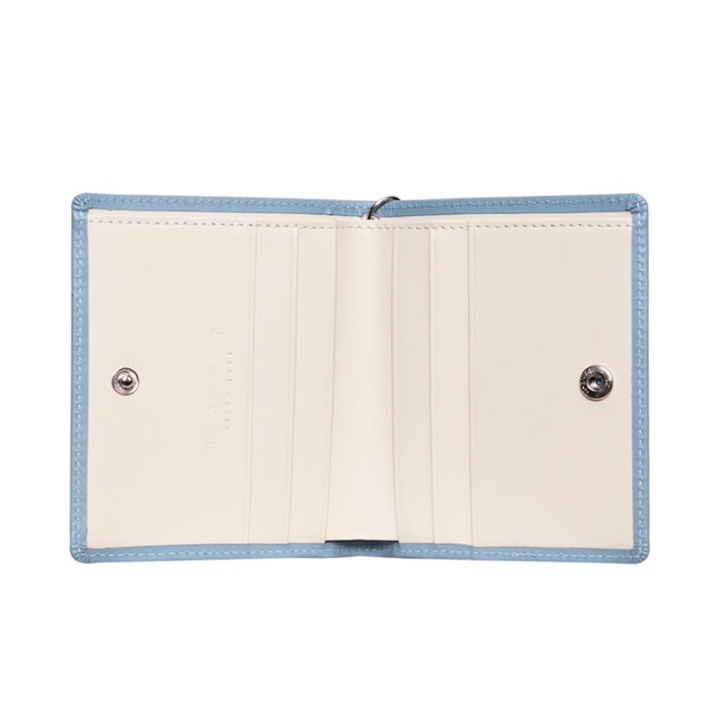 Matt Mini Cowhide Combination Keyring Wallet Sky Blue + Cream