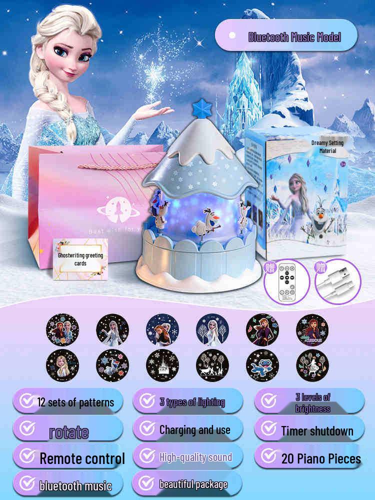 Elsa Princess Starry Sky Projector & Music Box Carousel - Perfect Children s Birthday Gift