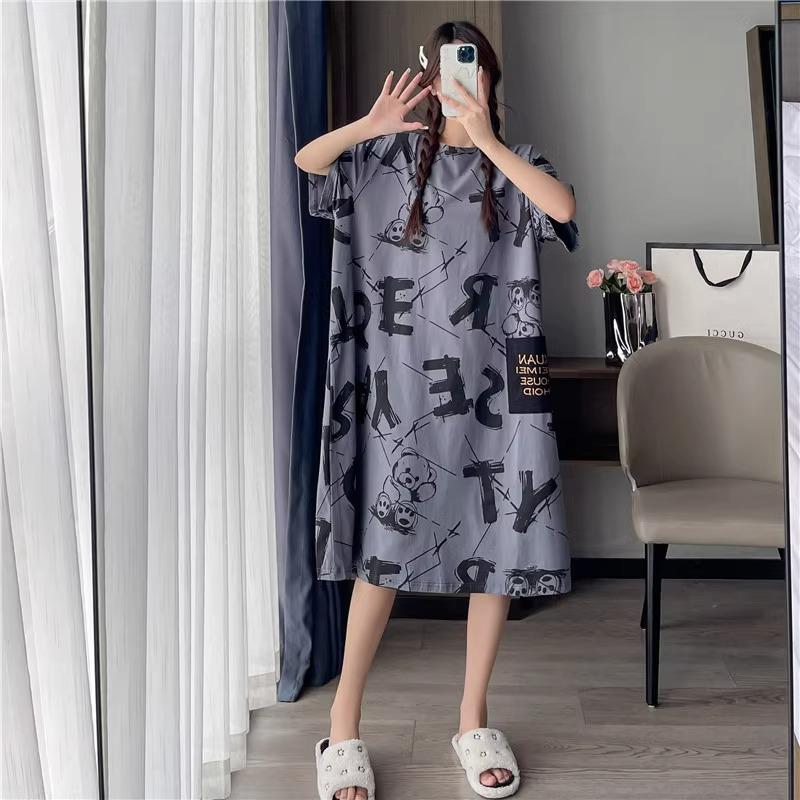 Pajamas Women's Summer Thin Pajamas Short Sleeves Large Size Fat Mm Medium and Long Pajamas Pajamas Loungewear