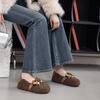 Fleece Lined Mary Jane Shoes Women's Autumn Winter New Style Red Trendy Slip-On Plush Cotton Shoes with Bow Tie Warmth