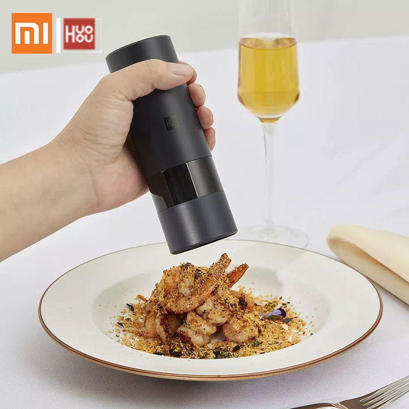 Xiaomi HUOHOU Automatic Electric Pepper Salt Grinder LED Light 5 Modes Spice Grain Porcelain Grinding Ceramic Burr Mill