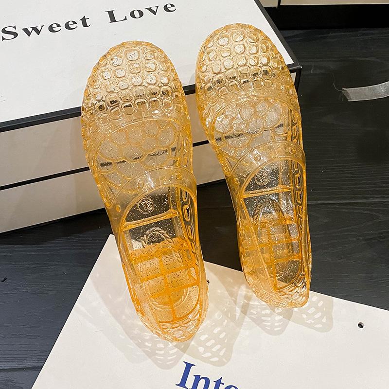 Dámské plastové křišťálové želé sandály s výřezy na pláž, pohodlné, ležérní nazouvací, dámské, kulatá špička, PVC pantofle