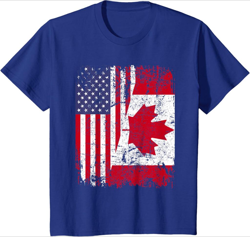 CANADIAN ROOTS|Half American Flag|CANADA pattern design-100% cotton summer O-neck short sleeve printed men's T-shirt.