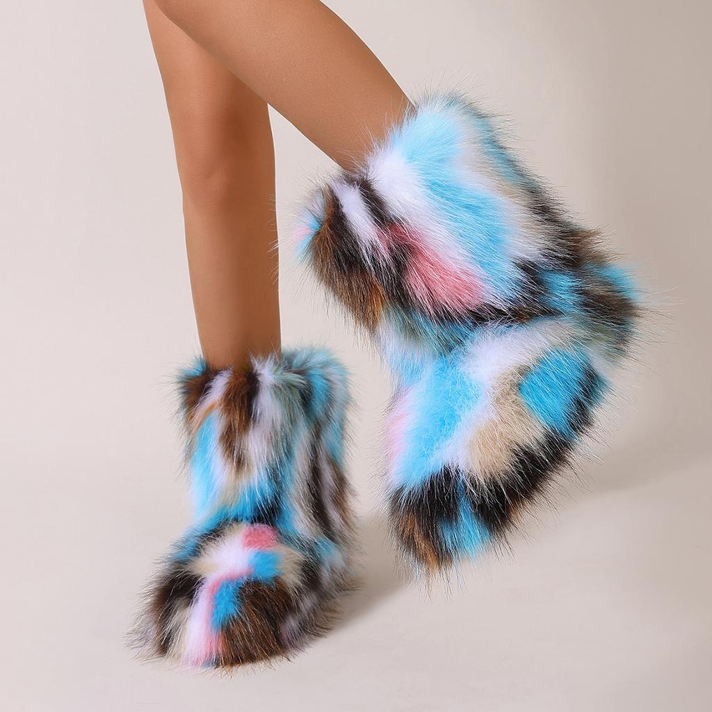 Fashion Female Winter Warm Plush Platform Shoes Furry Faux Fur Bottes Luxury Boots New Fashion Fox Fur Boots Women Fluffy Fur Snow Boots