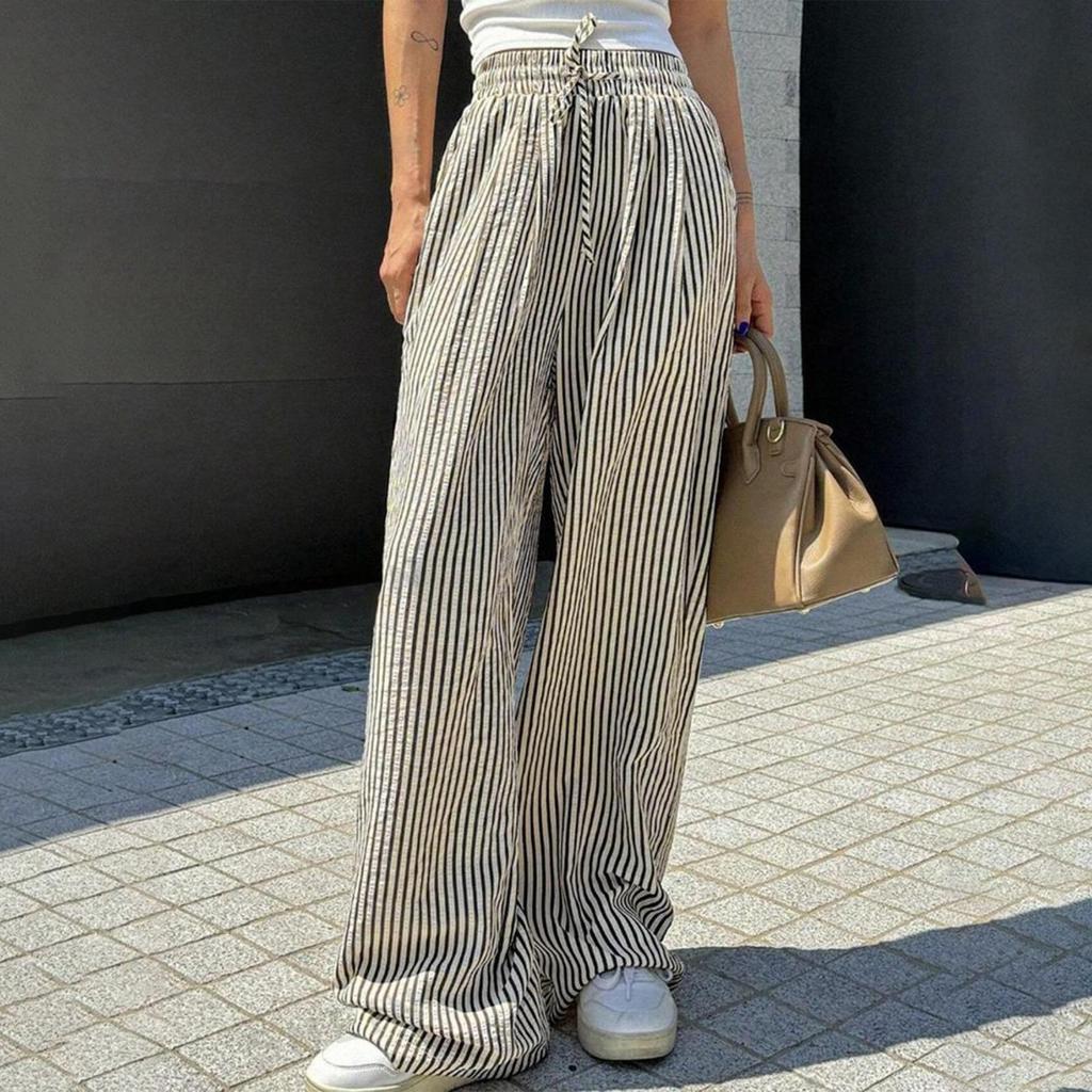 Women's Striped Casual Straight-Leg High-Waisted Loose Trousers