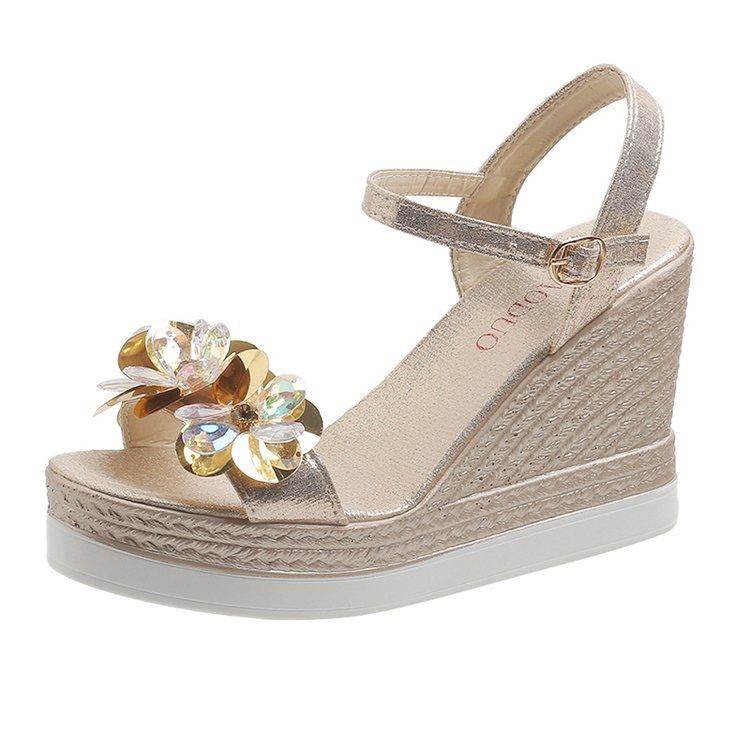 

Модная женская обувь с открытым носком, серебристые туфли на танкетке, сандалии с цветком для женщин, новая дышащая модная обувь по акции 2025, летние предложения класса люкс 40