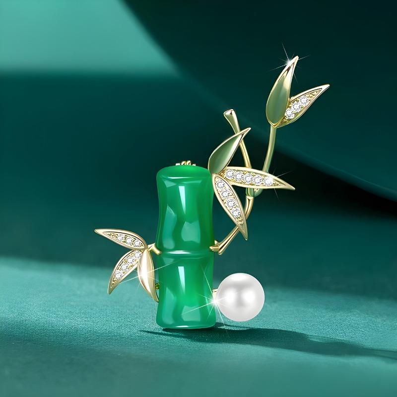 Brosche Chinesischer Wind Lauschender Bambus, High-End Femininer Charme, Perlen-Bambus-Korsage, Designgefühl, Nischenbrosche