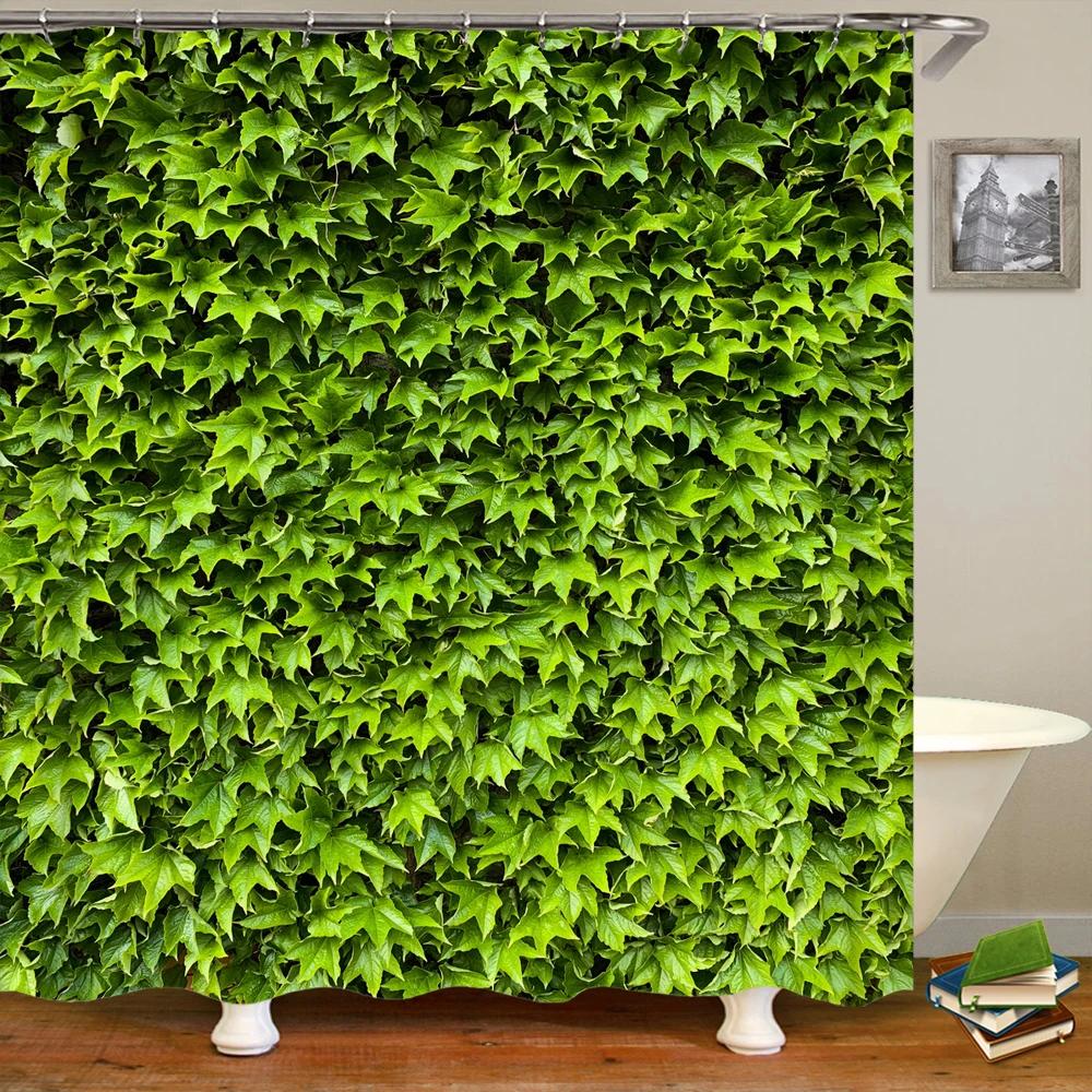 Variety of Various Green Plant Grass Lawn Leaf 3D Printing Shower Curtain Polyester Waterproof Home Decoration Curtain with Hook