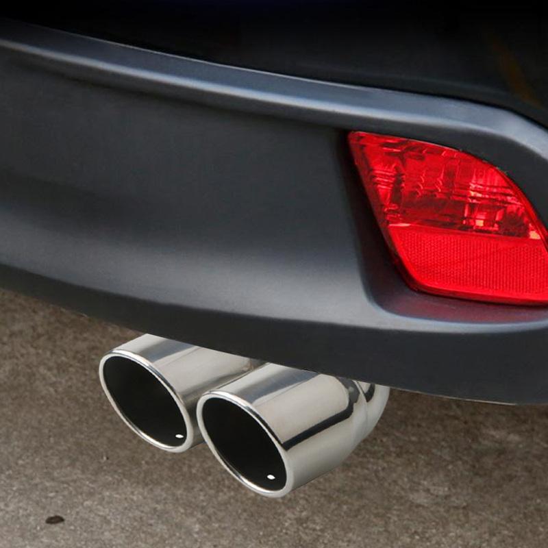 Car Exhaust Pipe Muffler Tail Pipe Outlet Nozzle End Stainless Steel Bent Dual Tip Bolt-on Rolled Edge Slant Cut 76mm