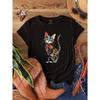 Oversized T-Shirt with Cat Print, Short Sleeve, Versatile and Fashionable, Youthful Top