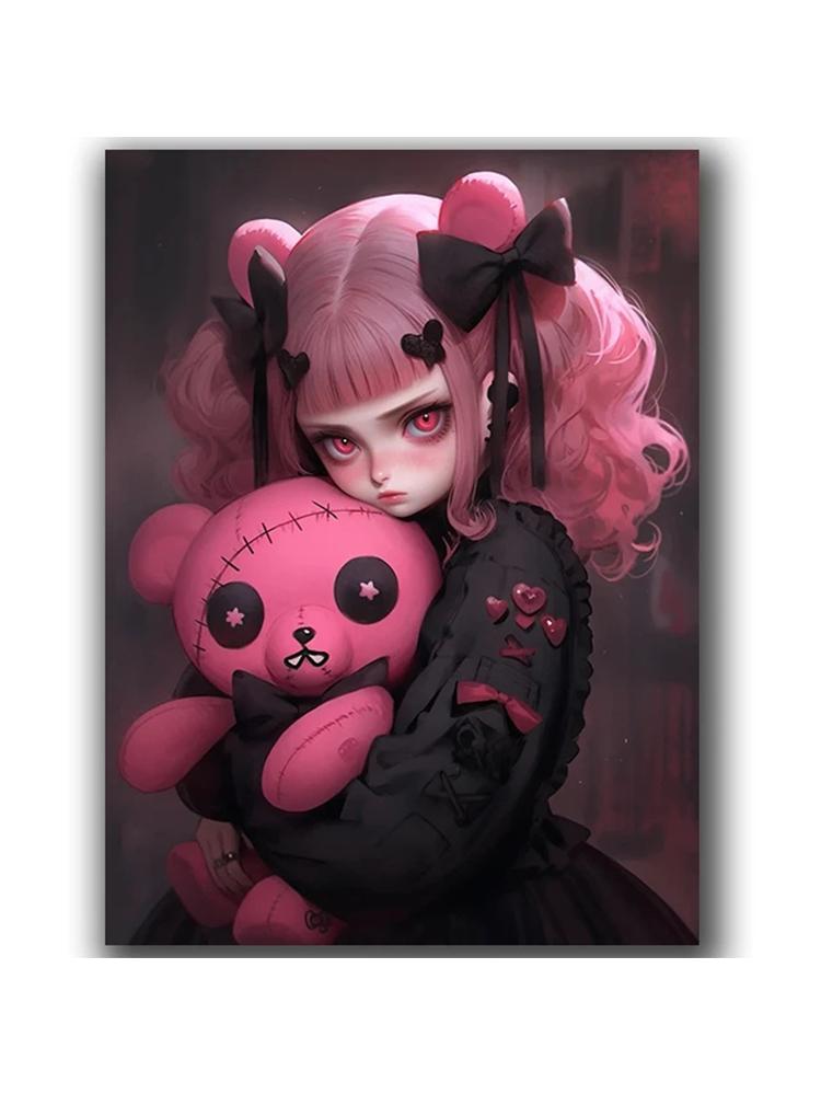 Bear Girl Diamond Painting New 2024 Diy Full Square Round Diamond Mosaic Embroidery Cartoon Gothic Fantasy Art Home Decoration