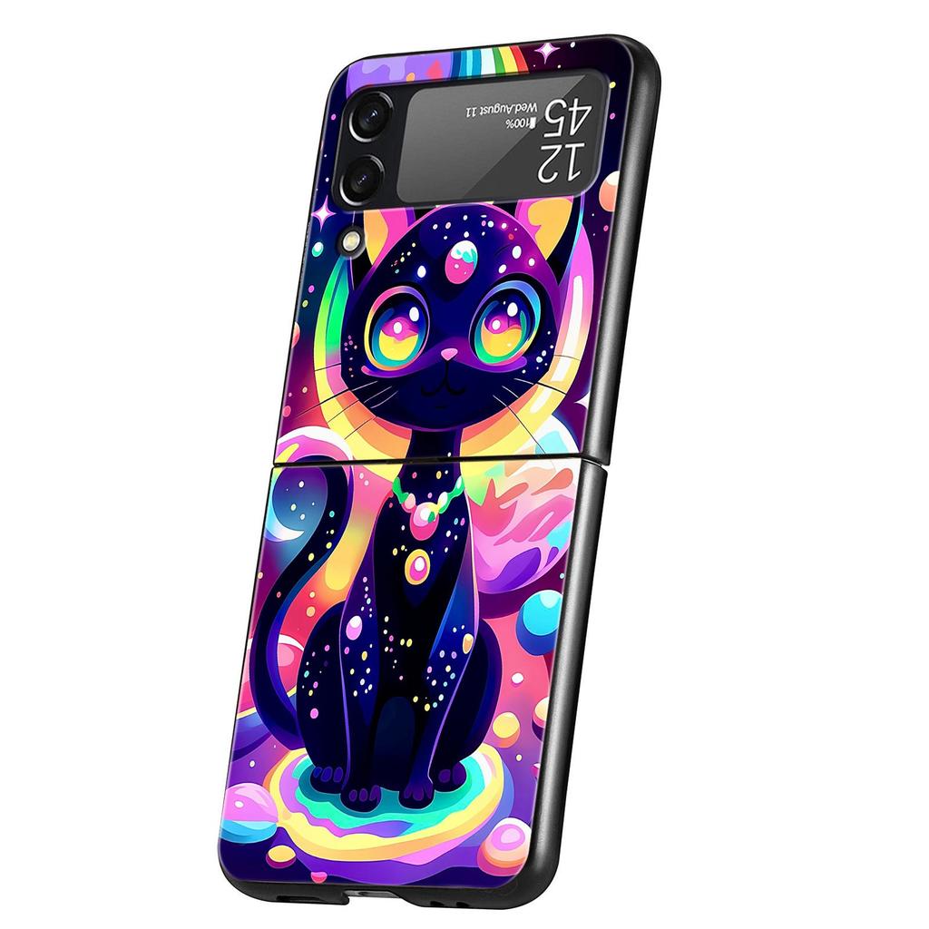 Colorful Cat Design Hard PC Phone Case For Samsung Galaxy Z Flip 7 6 5 4 Black Cover For Galaxy Z Flip 3 Foldable Shell Fundas
