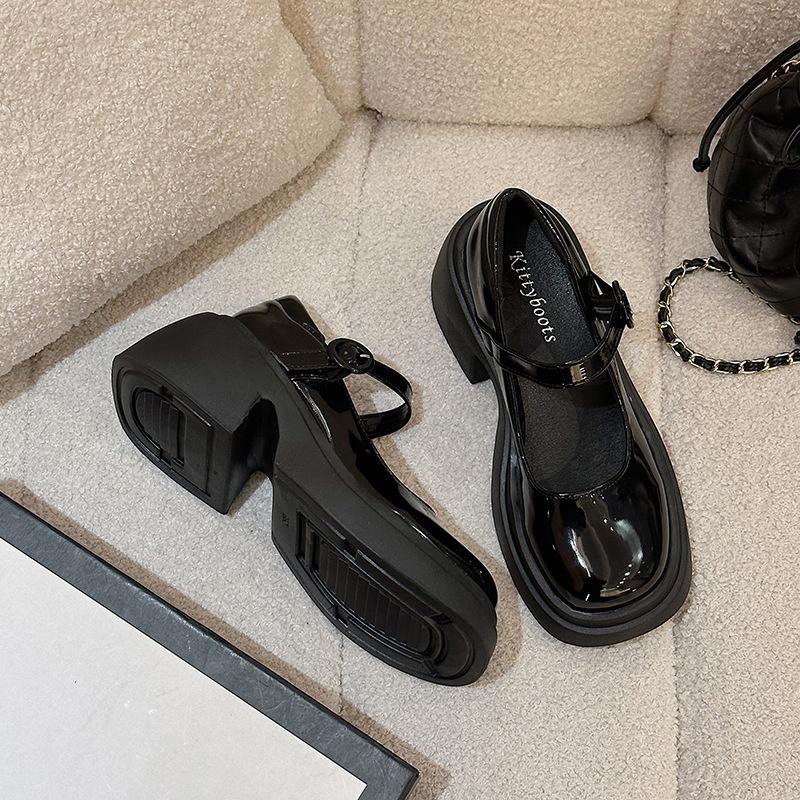 Fashion Black Platform Mary Jane Shoes 2025 New Women's Loafers Women Thick High Heels Lolita Shoe for Women Round Toe Belt Buckle Pumps
