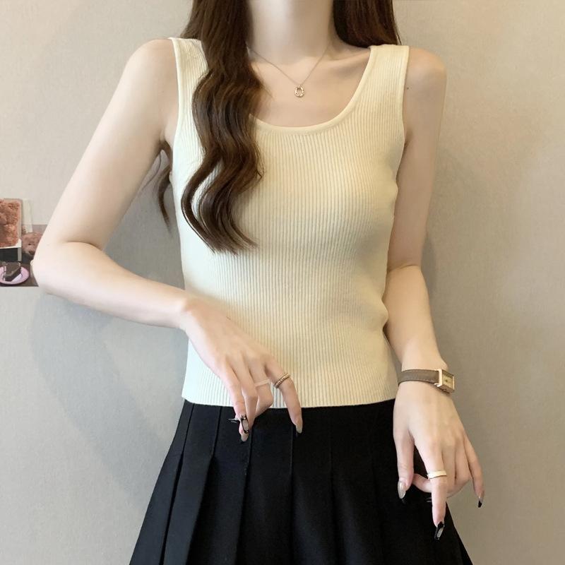 

Белый трикотажный жилет на подтяжках для женщин с новым летним стилем Женская одежда Открытая ключица Квадратный воротник Нижняя часть без рукавов Топ 4XL жёлтый