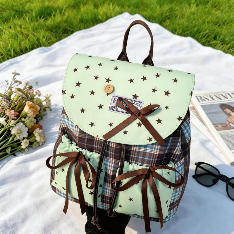 Dual Shoulder Bag, Niche Backpack, Simple Checkered Schoolbag, English Style Women's Bag