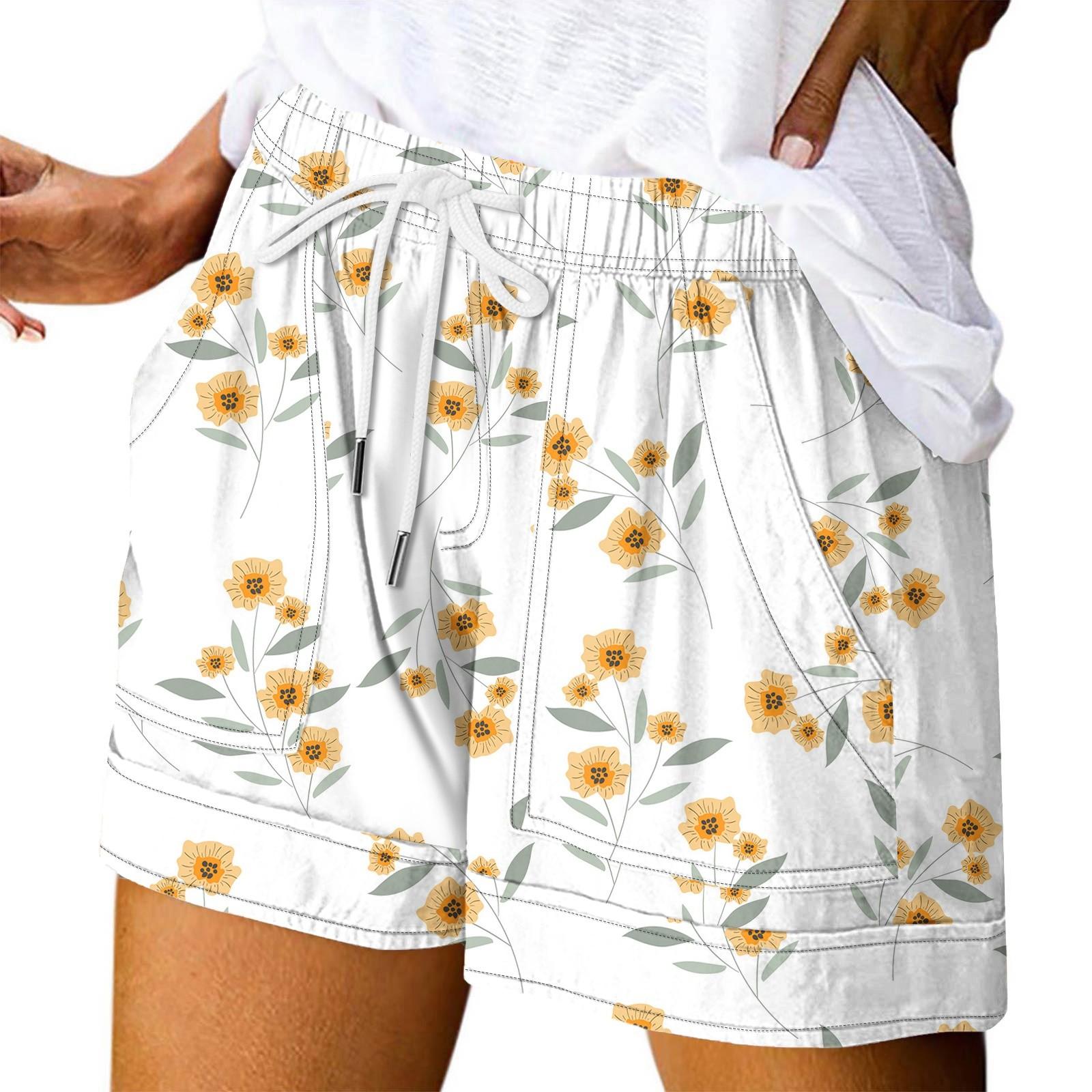 

Женские повседневные летние эластичные пляжные шорты с принтом повседневные шорты XL жёлтый