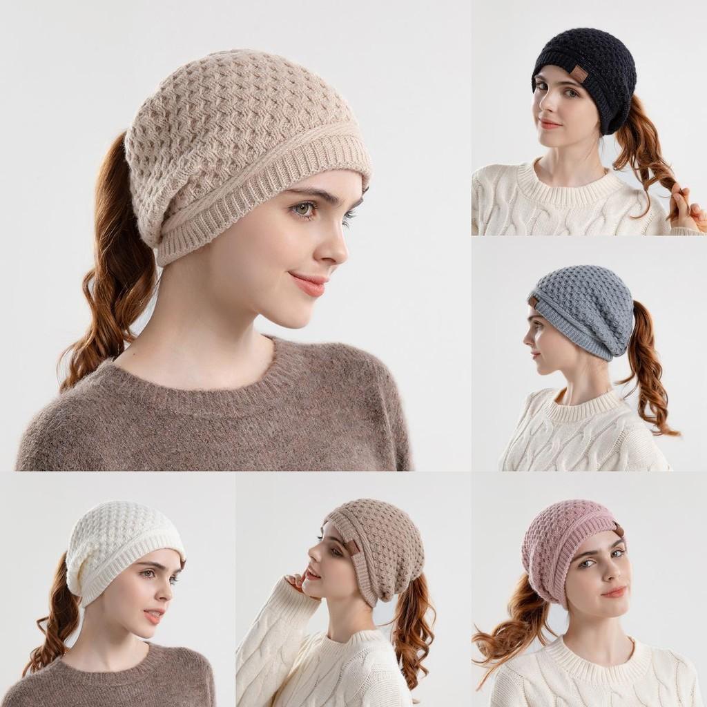 Knitted Winter Knitted Hat For Women With Ear Warmth And Ponytail Hole