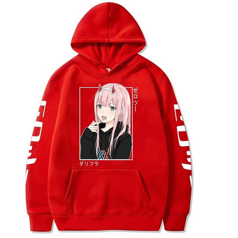 

New Hip Hop Anime Zero Two Hoodies Harajuku Casual Streetwear Graphic Sweatshirts Unisex Autumn and Winter Hoodies 4XL красный