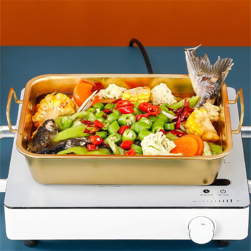 Square Flat Bottom Grilled Fish Plate Stainless Steel BBQ Tray Food Container Rectangular Dumpling Dinner Baking Pan for Kitchen