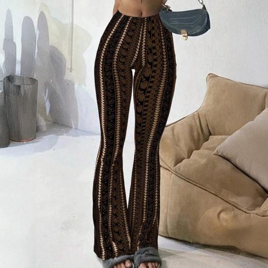 Women Yoga Pants Elastic Mid-rise Casual Printed Flared Trousers Printing Flattering Leg Silhouette Pants Running Walking Long Pants