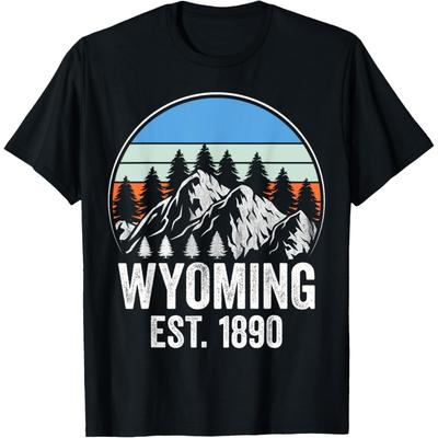 Wyoming Est -1890 Mountains Vintage Sunset T-Shirt