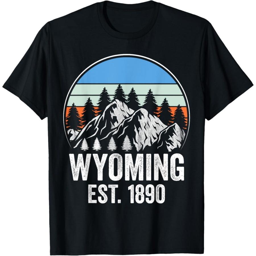 Wyoming Est -1890 Горы Винтажный Закат Футболка S
