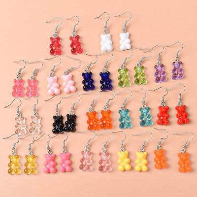Pendientes de Oso de Resina de Color Caramelo para Mujer - Lindos Dibujos Animados Transparentes