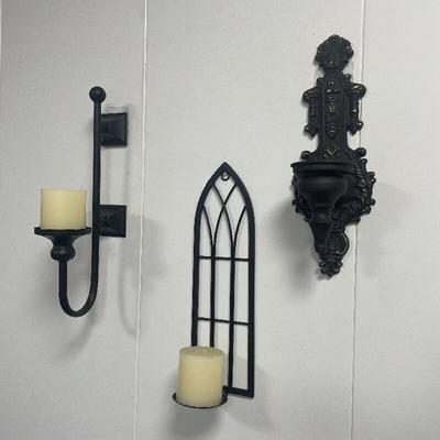 Vintage nástěnný svícen - Černý kovaný závěsný držák se skleněným kalíškem, Rustikální dekorace obývacího pokoje pro romantickou atmosféru