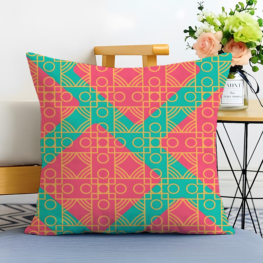 Casual Fashion Colorful Geometric Continuous Art Cushion Cover Washable Linen Pillowcase Soft for Sofa Bed Cozy Home Room Decor