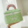 Lovely Grid Design Cosmetics Storage Bag Cloth Zipper Handbag Makeup Bag