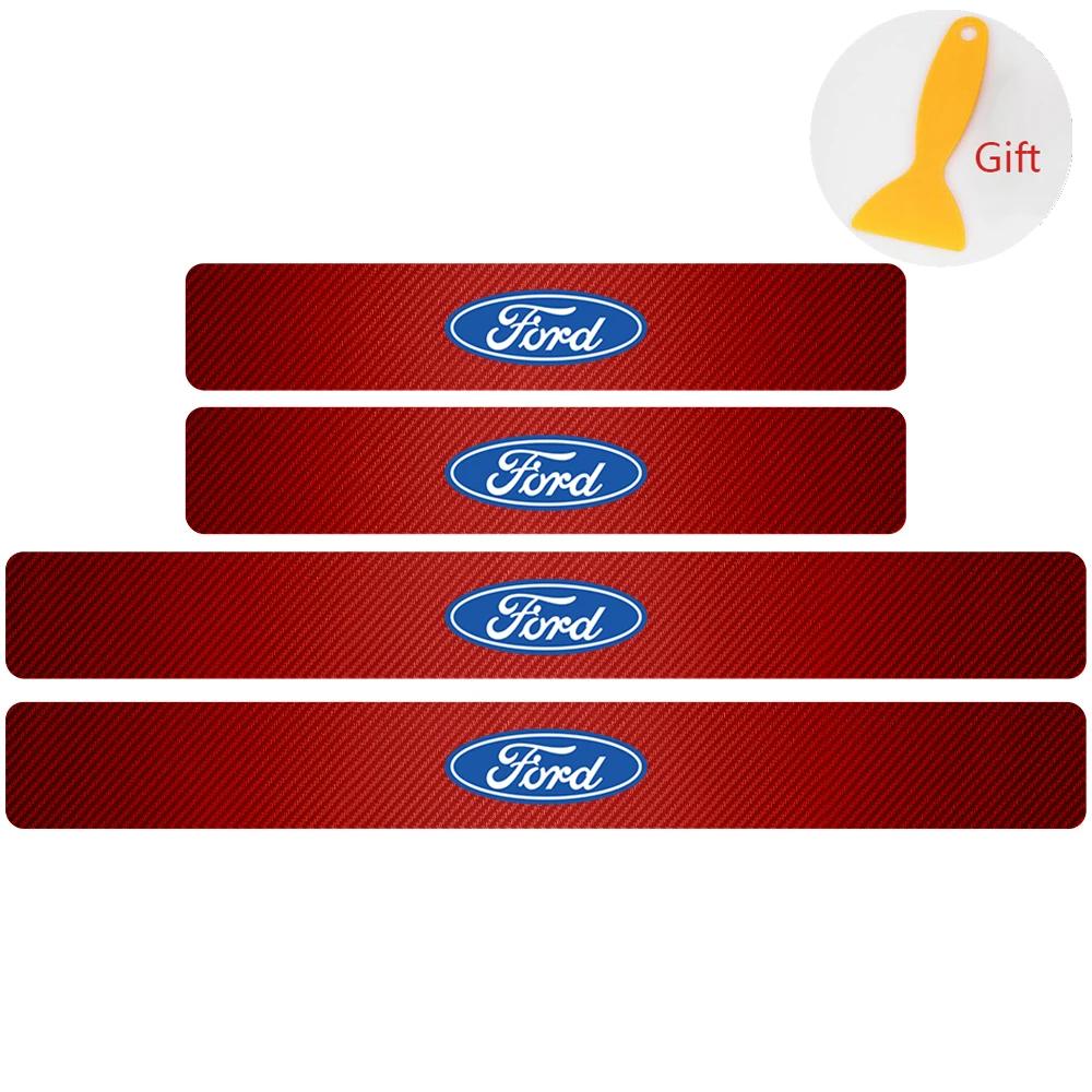 Car Sticker Car Styling 4pcs Carbon Fiber Auto Door Sill Protector Stickers For Ford Focus 2 3 4 Mondeo Fiesta Ecosport Kuga Fus