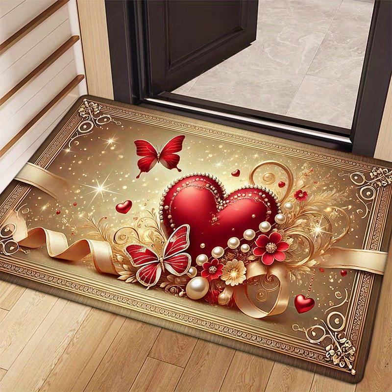 VIKAMA Valentine's Day Welcome Doormat Romantic Heart-Shaped Entrance Rug Soft Non-Slip Bedroom & Bathroom Mat Home Decor