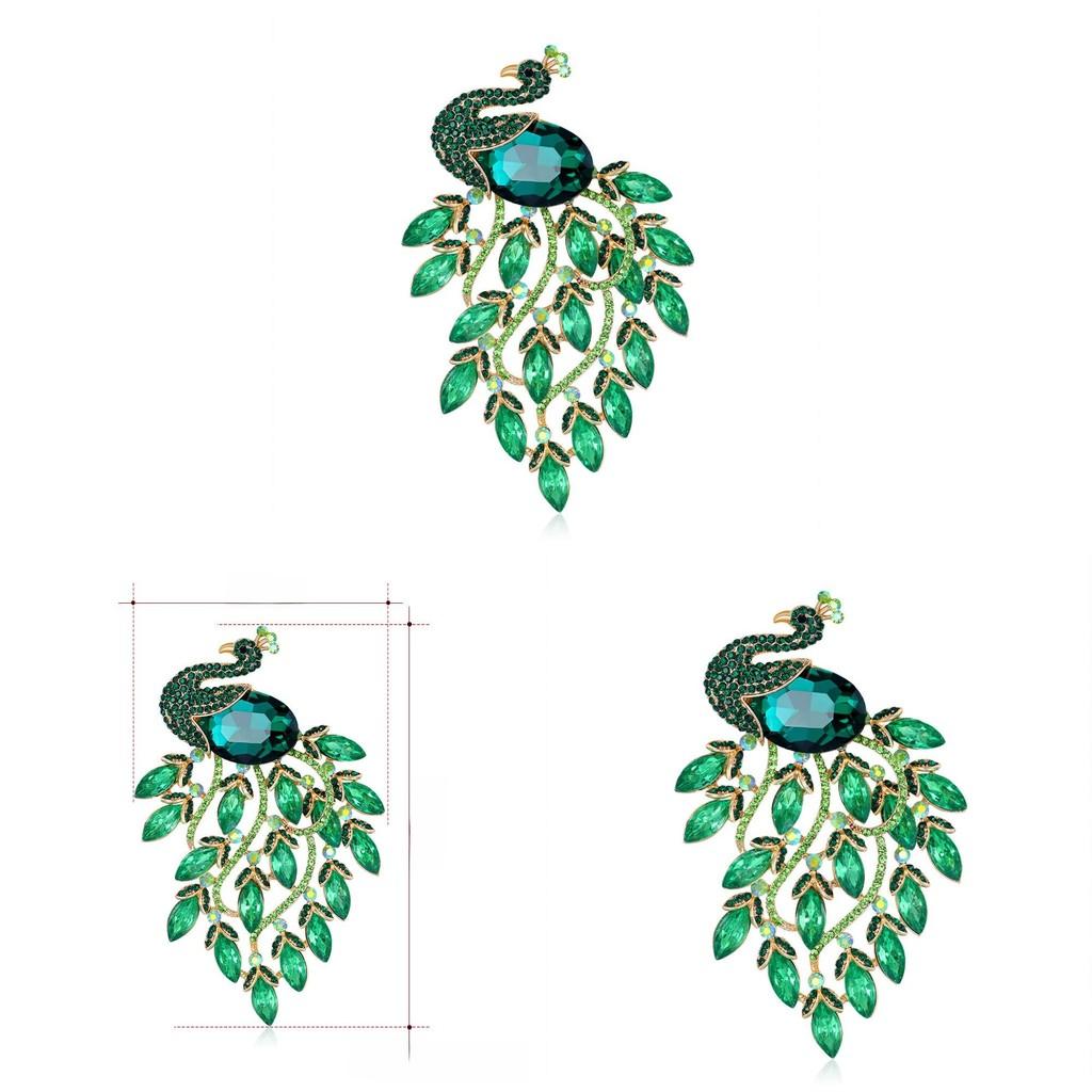 Retro Green Peacock Brooch With Alloy Rhinestone Animal Pin For Women Decor