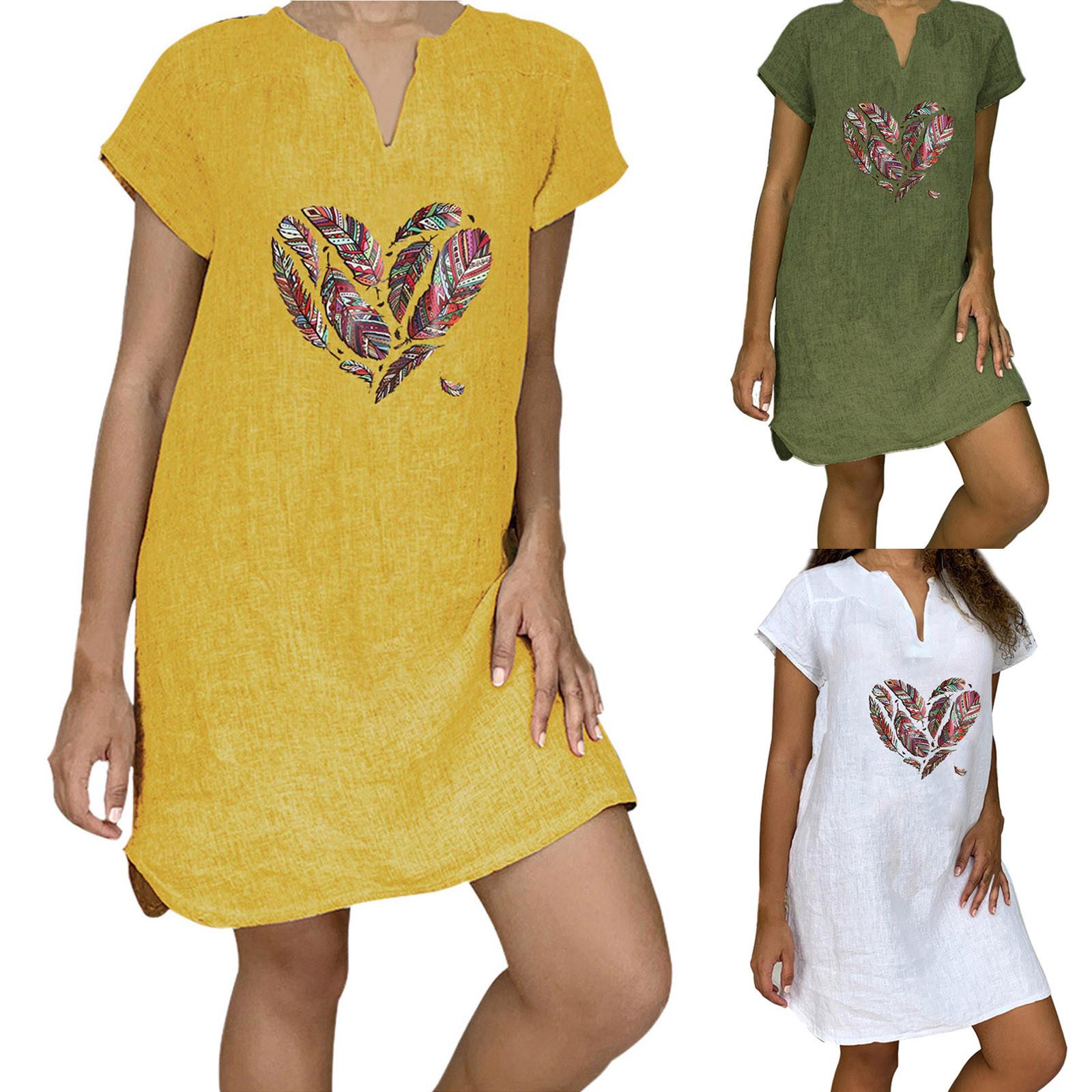 

Женское летнее повседневное хлопковое льняное платье с короткими рукавами