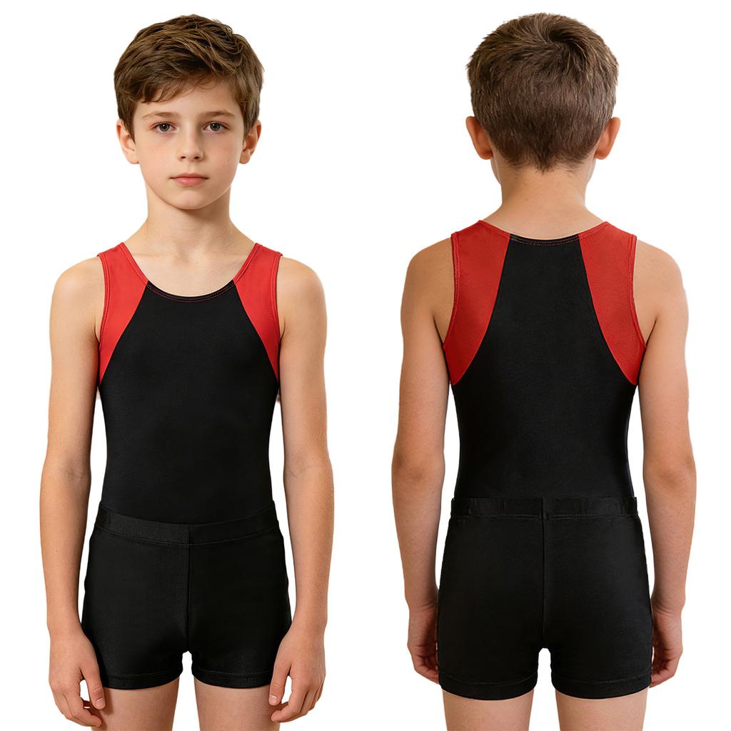 Dětská chlapecká kombinéza Unitard bez rukávů s šortkami Gymnastic Workout Biketard Trikot