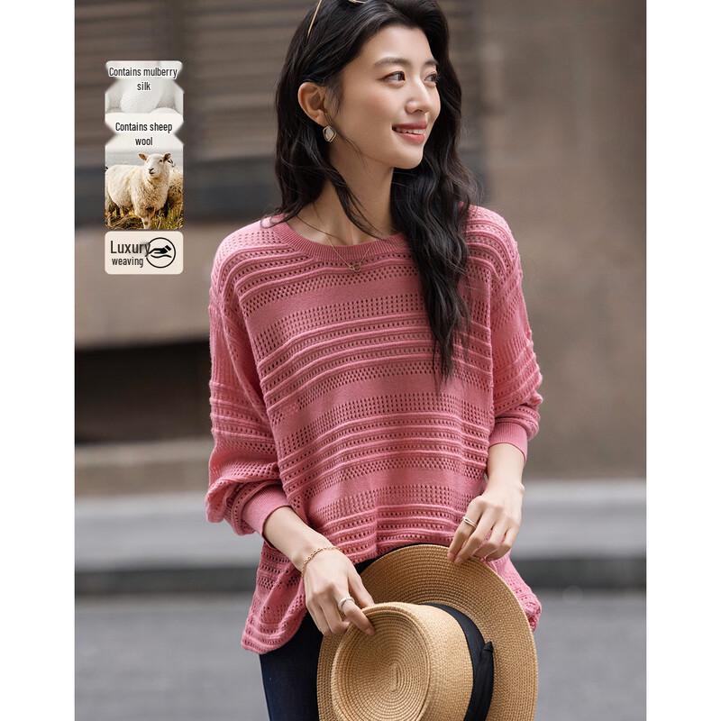 

Женский полосатый вязаный топ Demana из смесовой шелка и шерсти с рукавами летучая мышь L