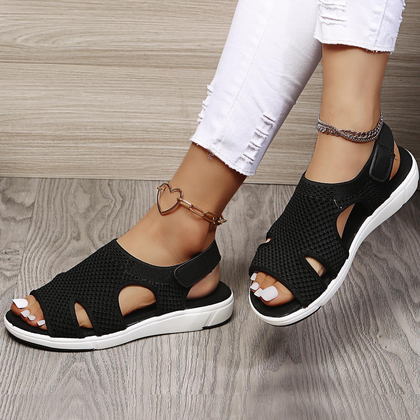 

Жіноче взуття Босоніжки на плоскій підошві Літні ткані дихаючі спортивні сандалії Повсякденне пляжне взуття великого розміру для жінок 40