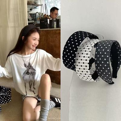 Korean Style Black White Polka Dot Wide Headband Women High Crown Volumizing Hair Hoop Daily Wear Fashion Hair Accessories