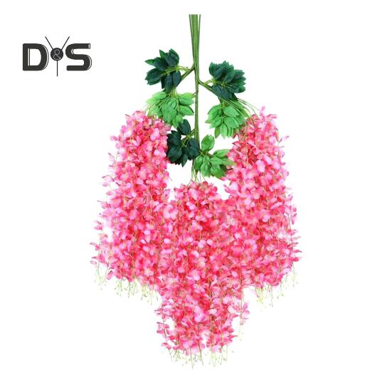 

12 шт. искусственных цветов глицинии, устойчивых к ультрафиолетовому излучению, искусственные цветы глицинии, подвесные искусственные цветы, виноградная лоза для патио, вечеринки, украшения для дома и интерьера темно-розовый