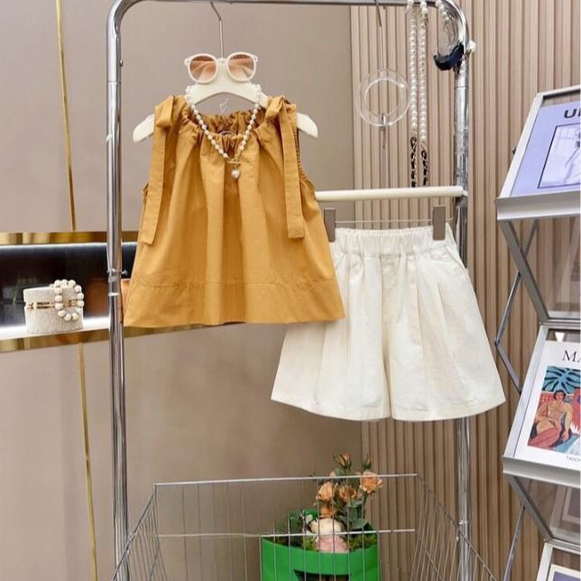 Girls' Summer Set Children's Fashionable Summer Sleeveless Girls' Korean Shorts Two-piece Set