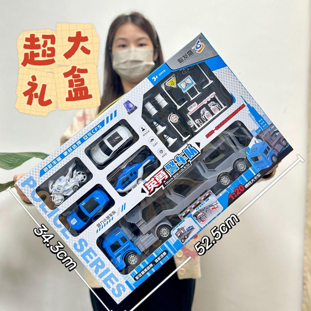 Construction Truck Fire Truck Inertia Pull Back Truck Set Gift Box Excavator Bulldozer Model Boy Toy