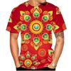 Summer Round Neck 3D Colorful Flower Print Top Fashionable Casual Hawaiian Vacation Style Short Sleeved Men's T-shirts