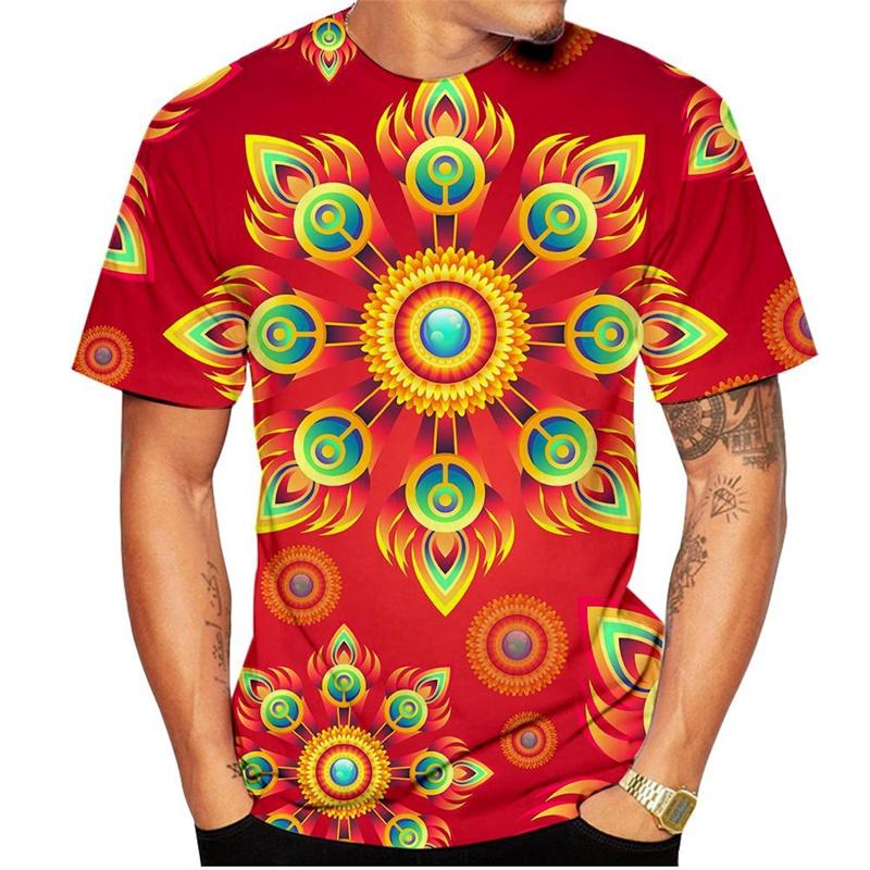 Summer Round Neck 3D Colorful Flower Print Top Fashionable Casual Hawaiian Vacation Style Short Sleeved Men's T-shirts