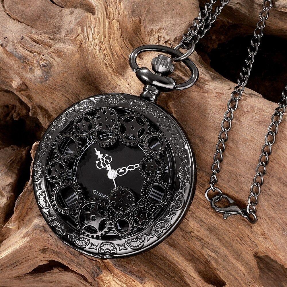 Hollow Gear Design Pendant Clock Chain Vintage Style Steampunk Pocket Watch For Men Women