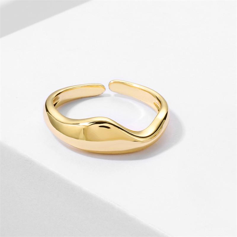 Gold  Color Irregular Wave Rings Trendy Simple Geometric Handmade Jewelry For Women Couple Adjustable Ring Wedding