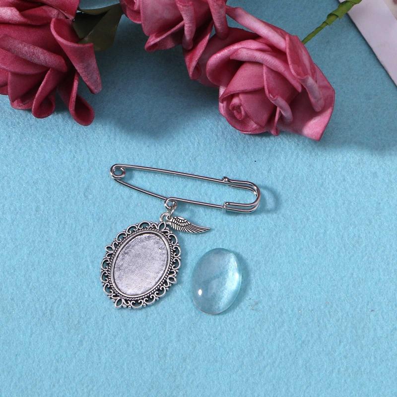 Wedding Bouquet Photo Charm Diy Pin Making Lace Frame Wedding Charm Oval Glass Cabochon Photo Frame Pins with Pendant