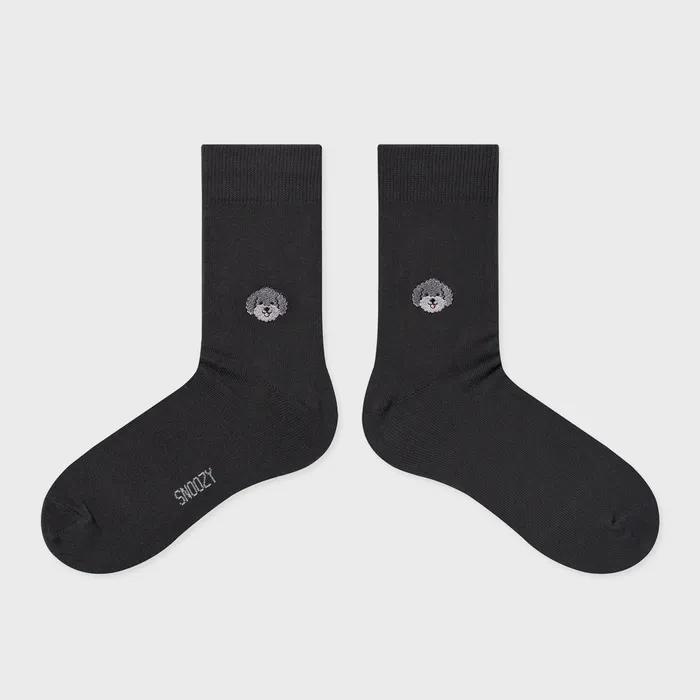 FEM Silver Poodle Puppy Embroidered Socks - Matte Gray