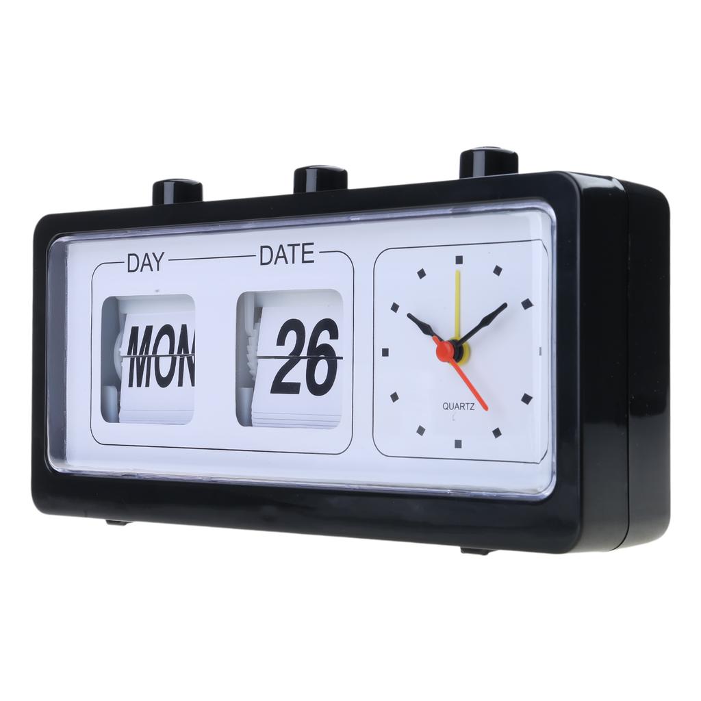 Classical Retro Mechanical Alarm Clock with Manual Flipped Calendar Date Day Time Display for Living Room or Office