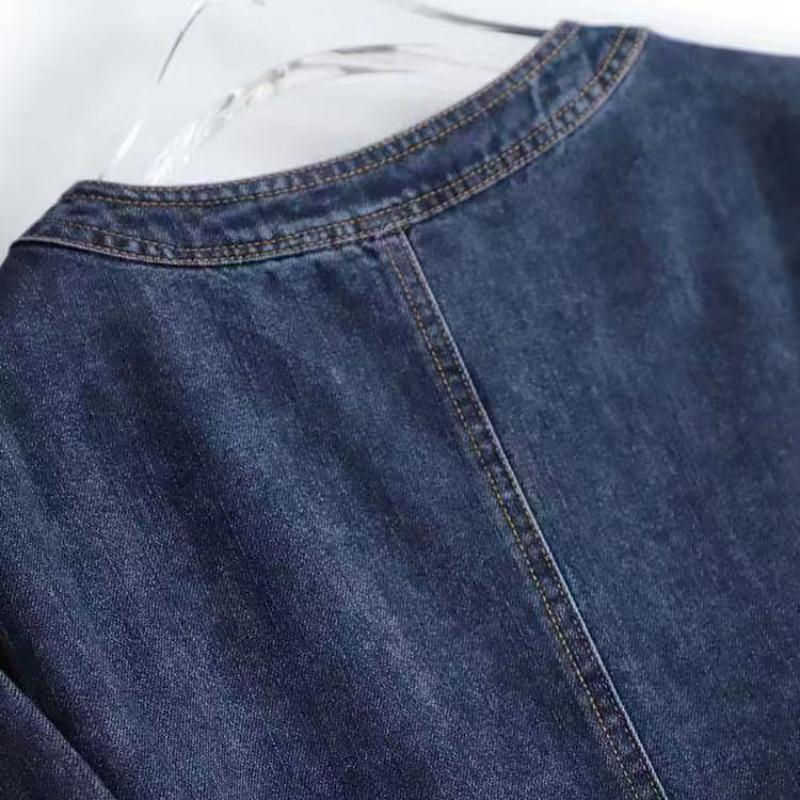 Women's Spring & Autumn Blue Denim Cardigan Short Jacket - Elegant Original Wash Designer Style Fashionable Casual Office Outerwear