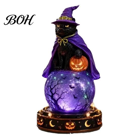 Samlarobjekt i vintagestil med LED-ljus, Halloween-dekor i falsk kristallkula, Hartsfigur av häxa/skelett/katt/spöke med läskig hemdekor